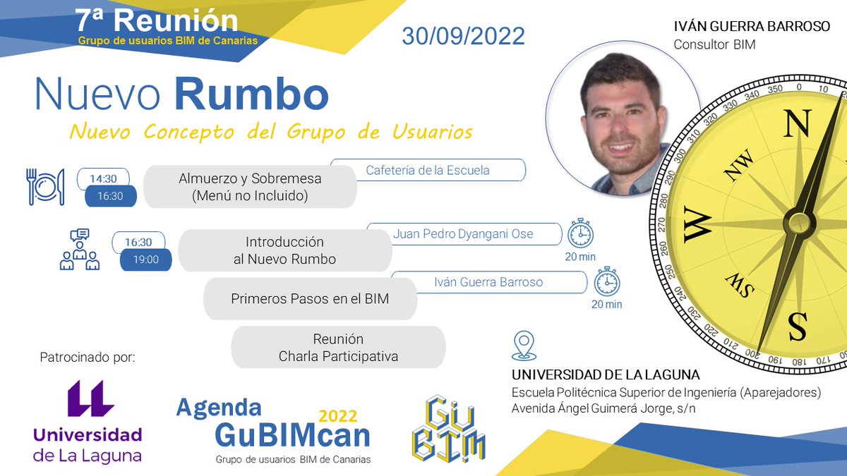Viernes 30 de septiembre a las 14:30 en Aparejadores de la #ULL, reunión del grupo de usuarios BIM de Canarias. 
Para confirmar asistencia presencial o conocer enlace asistencia online, entra en nuestro grupo de whatsapp: chat.whatsapp.com/KSvUzksUDHNCzX…