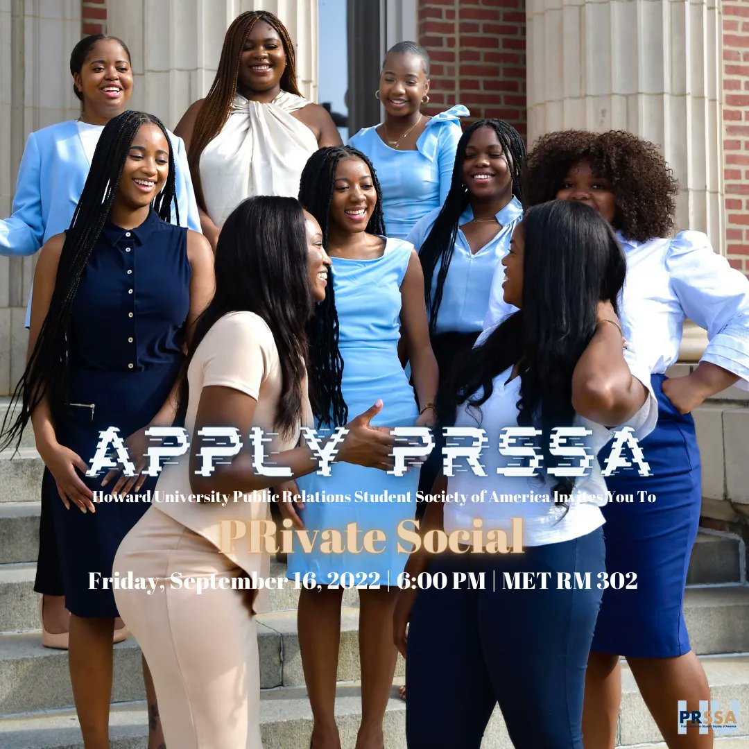 We're bringing PRSSA week to a close with our PRivate Social event. Come join us for games, activities, and prizes. See you there! 💙🤍

Date: Friday, September 16th
Time: 6pm
Location: MET building room 302

#huprssa #howarduniversity #prssa #hu23 #hu24 #hu25 #hu26
