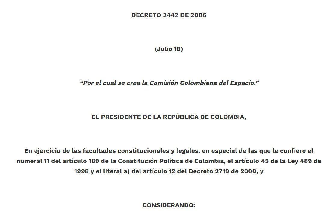 nspacesco's tweet photo. @MauricioLizcano Qué pasa con el desarrollo espacial para Colombia? En decreto NO aparece misión Vicepresidenta @FranciaMarquezM liderar comisión del espacio. Construir equidad para la paz lo requiere. Funciones @ViceColombia en decreto 2442 de 2006 lo contemplan
Qué pasó? https://t.co/DynX7NlbBb