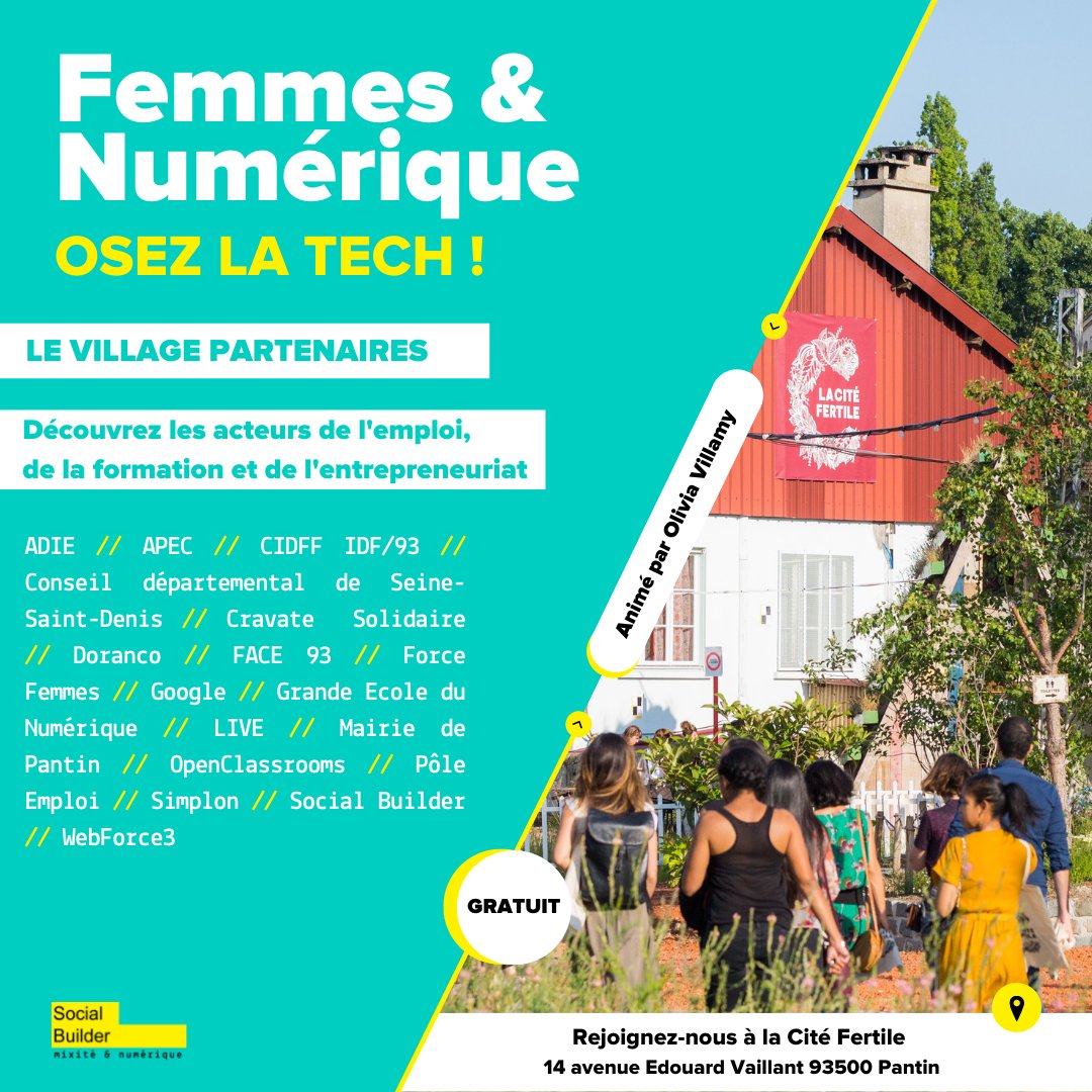 SocialBuilder's tweet photo. Mardi prochain, @SocialBuilder organise la nouvelle édition du Forum Femmes &amp; Numérique : #OsezlaTech !

Lors de cette journée, le Village Partenaires  permettra aux participant.e.s de découvrir les acteurs de l'emploi, de la formation et de l'entrepreneuriat.

#WomenInTechPower https://t.co/ltuOzIs0dx