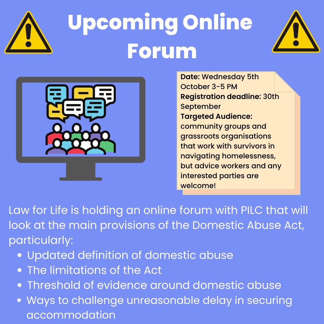 Advicenow's tweet photo. Thanks to @trustforlondon we are running an online forum with @publiclawcentre. It will cover the Domestic Abuse Act 2021 and its effect on homelessness applications. For more information and to register: https://t.co/INJRnbu3WF
#DomesticAbuseAct2021 #HomlessnessApplications https://t.co/Y5374ER7ZG