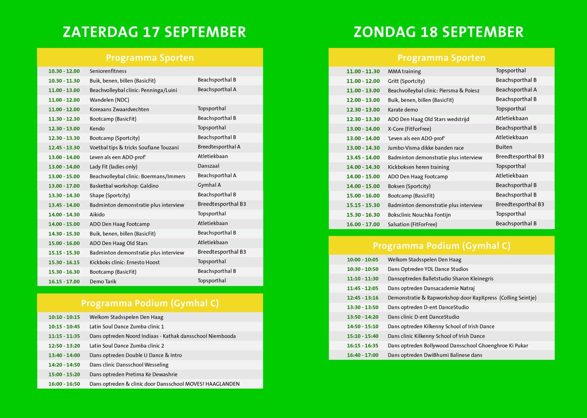 StadsspelenDH's tweet photo. Bekijk snel het programma &amp; plattegrond van dit weekend! 🤩 Zien we jou daar?!

#stadsspelen #denhaag #sportcampus #zuiderpark https://t.co/sZu9fNbDS3