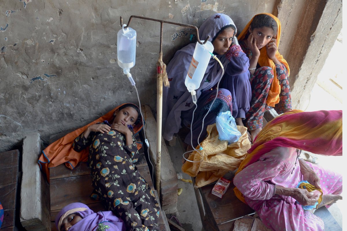 ajplus's tweet photo. Parts of Pakistan reported 4,000+ cases of malaria, dengue and mosquito-borne illnesses after catastrophic floods.

Monsoon rains were 460% above normal in Sindh, and floodwaters may take 6 months to recede. The UN calls it "climate carnage."

Deaths have reached almost 1,500. https://t.co/H4d7fImDLT