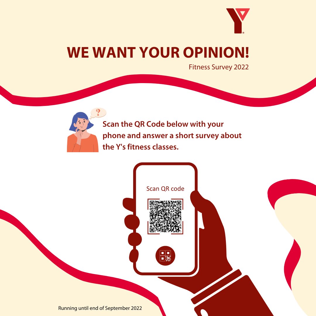 YMCA_Saskatoon's tweet photo. Want to have your voice heard? 🔊
Take this short survey and let us know what you think about our #fitnessclasses by clicking this link https://t.co/ib6HCGVow8 or scanning the QR code
#YMCA #Fitness #Survey #YourVoice #YMCASaskatoon https://t.co/D2LQRW74gD