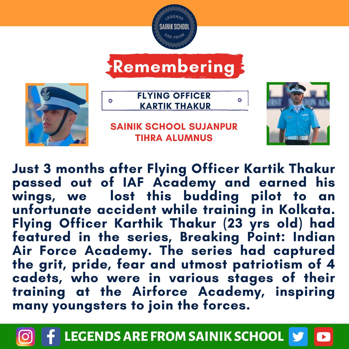 S_S_Legends's tweet photo. Flying Officer Kartik Thakur https://t.co/2FyQMaPzAQ
