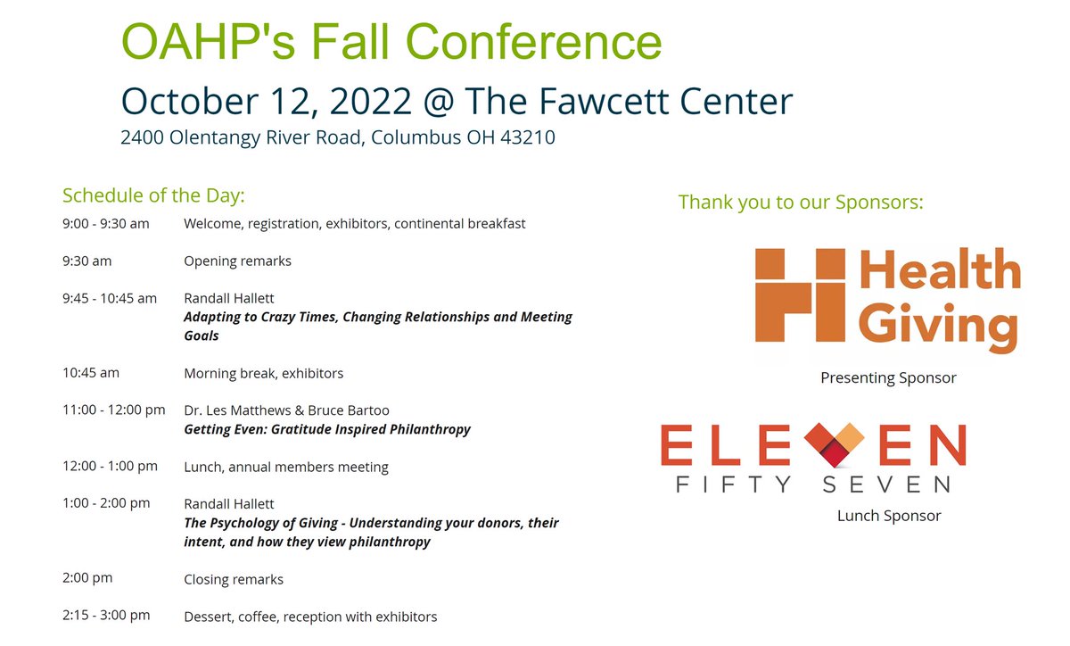 Wow! Randall Hallett, Les Matthews, MD and Bruce Bartoo! Three outstanding presenters at this year's OAHP Fall Educational Conference. Looking forward. More details here: ohioahp.us/conference