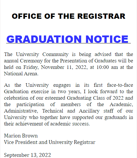 UTechRegistrar's tweet photo. GRADUATION NOTICE https://t.co/2EH6SLgcX7