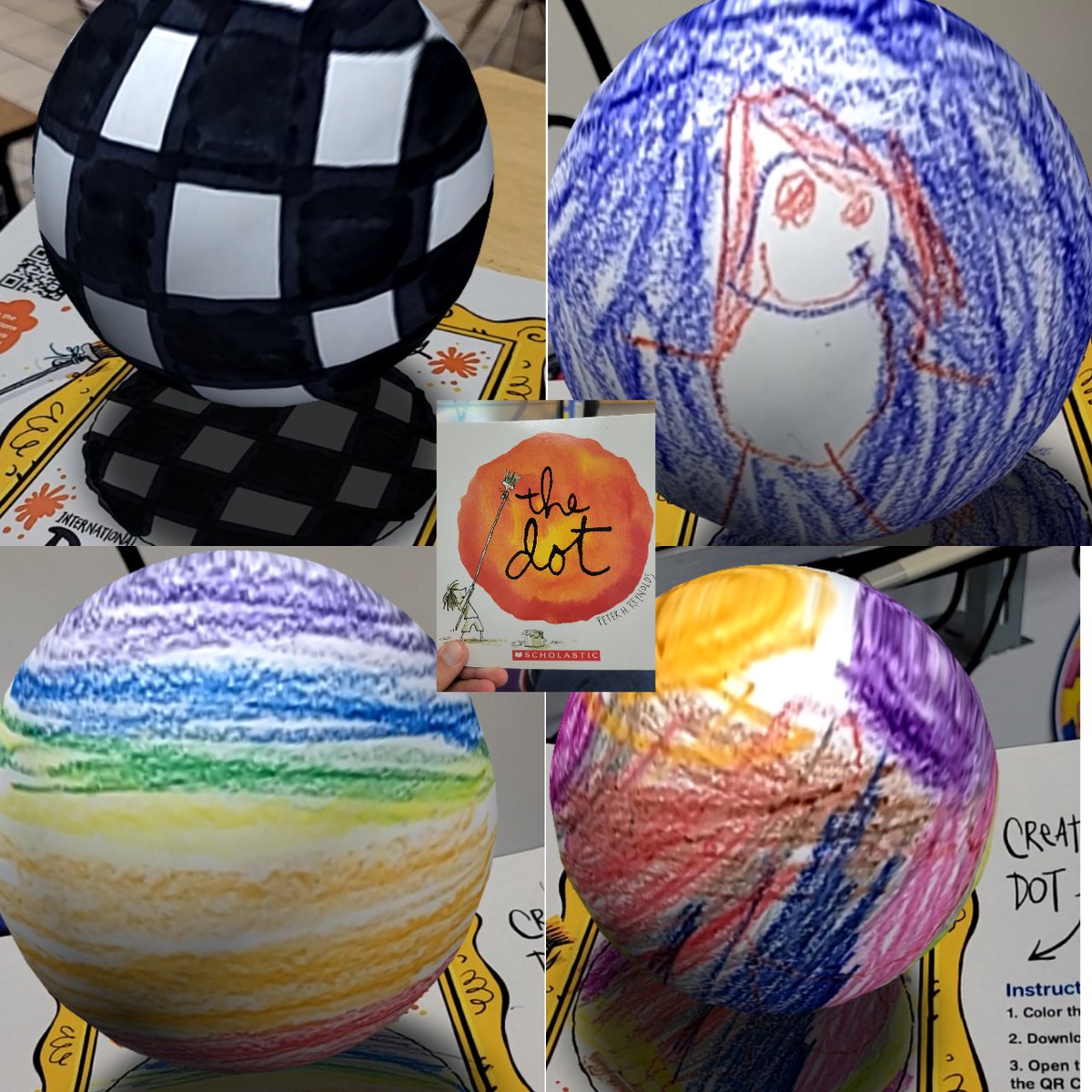 kindergartist's tweet photo. Having some dot fun with my kiddos making their dots come to life.  Happy Dot Day!  @WIndsorWoodsES @peterhreynolds #thedot #dotday https://t.co/9S08eTNnkz