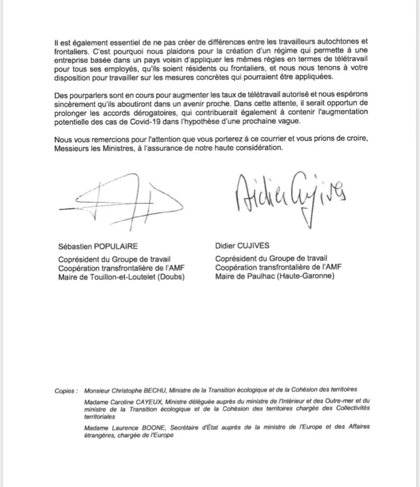 Seb_Populaire's tweet photo. Télétravail des frontaliers - Courrier adressé au nom de @l_amf aux ministres @BrunoLeMaire et @olivierdussopt - A suivre ! https://t.co/fl5NtOdUDK