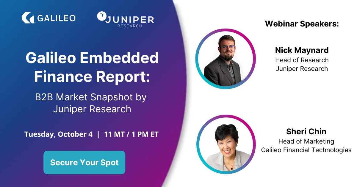 GalileoFintech's tweet image. New research from @juniperresearch and Galileo shows 63% of U.S. SMEs are offering an embedded finance solution. Why and how are they using it? Learn more at our Oct. 4 webinar. Register today: bit.ly/3S9CEXl

#embeddedfinance #payments #fintech