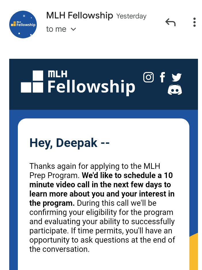 DeepKumarKhatri's tweet image. Finally my Application got accepted 🥺❤️!
Now, it&apos;s time for the interview!
I will try to be real me, because I want to do this my way 😃🙌.
Any Interview tips or suggestions are appreciated 😊.
Thank you!
@MLHacks
#mlh #Fellowship