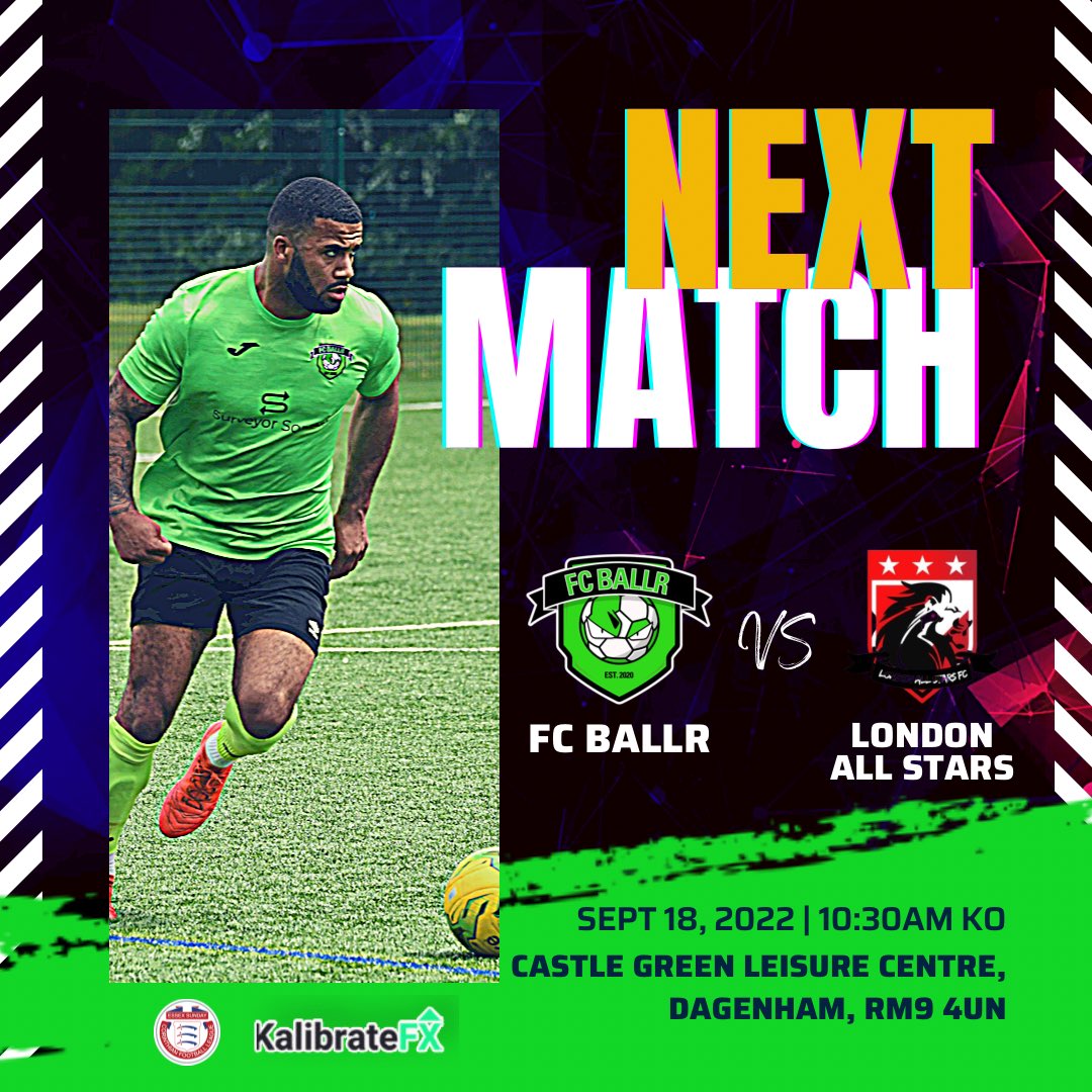 NEXT MATCH 🤝⚽️

We host London All Stars in the league! After a poor start we aim to get our season going with 3 points! 

Come and show your support! It’s gonna be a huge one! 

#UpTheBallrs 🟢⚫️