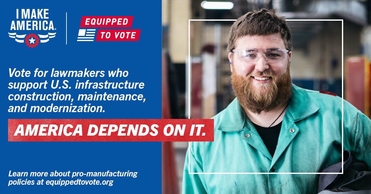 IMakeAmerica's tweet photo. Have YOU registered to vote in the upcoming election? If not, get #EquippedToVote and make your voice heard this November. Help us elect pro-manufacturing candidates to office who will fight for our industry. #IMakeAmerica
https://t.co/NWEHlYEuJE https://t.co/Io8RjKMJyE