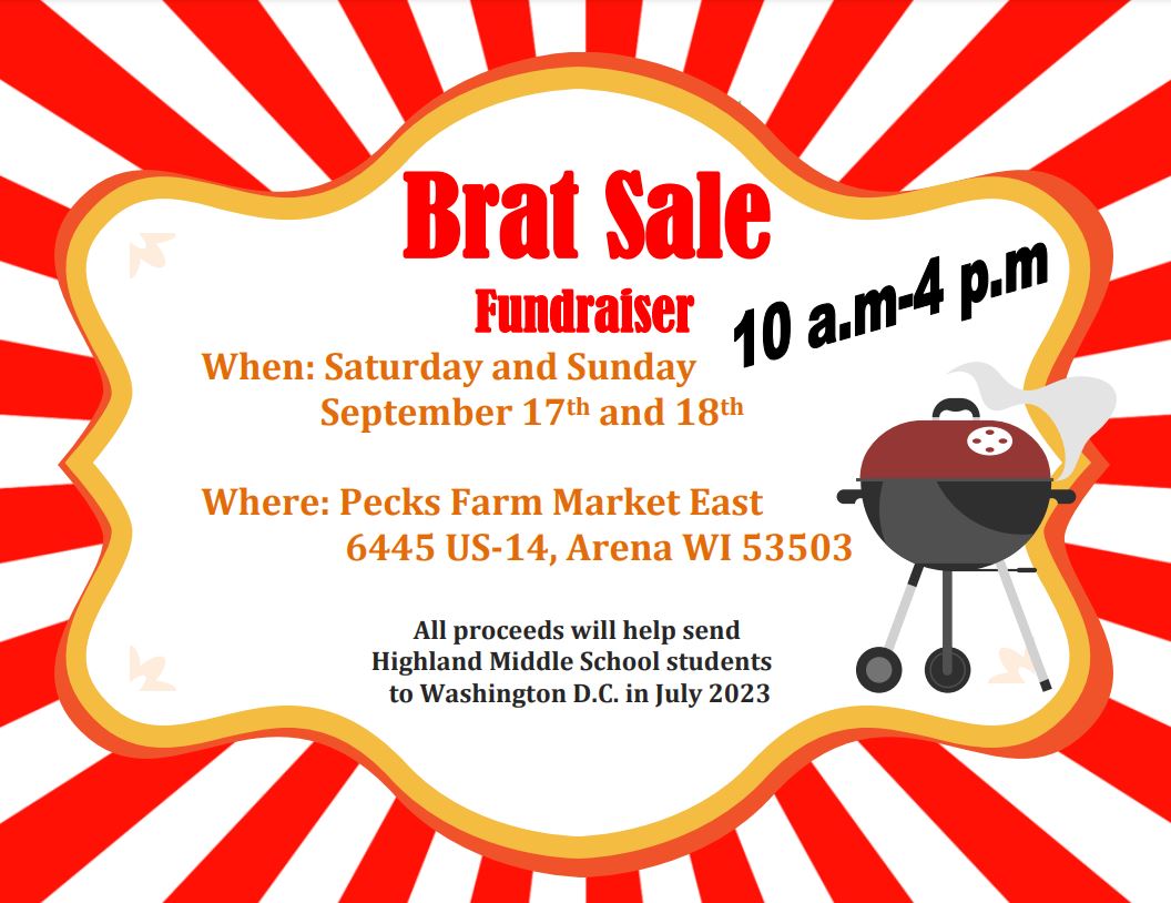 Highland_CS's tweet photo. Grab some friends and come on out to Pecks Farm Market East where we will be hosting a Brat Sale fundraiser on Saturday and Sunday from 10 AM-4 PM! 🌭

All proceeds will help send HMS students to Washington D.C. in July 2023.

#HCSCardinals https://t.co/VwvFTxLaWR