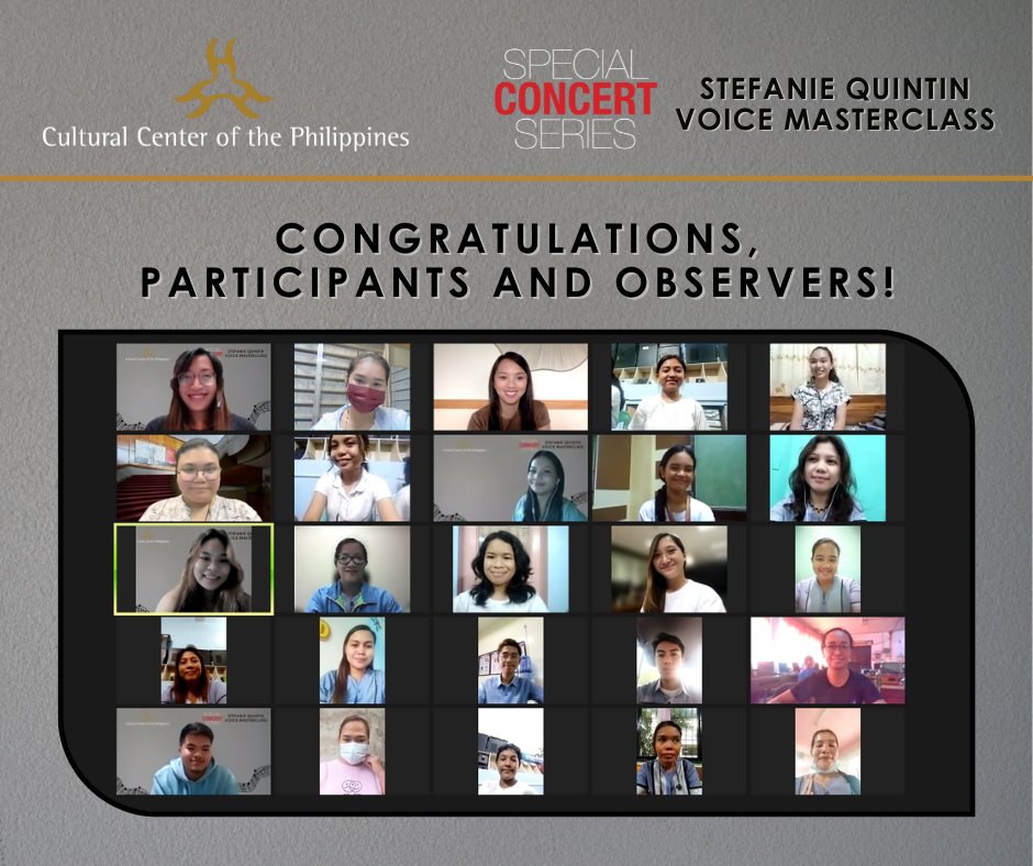 CCPArtsEduc's tweet photo. And that is a wrap for today! ๐ค๐ถ
Thank you for participating in Stefanie Quintinโs Voice Masterclass and showing interest in contemporary music.
Congratulations, participants and observers! Mabuhay ang sining!
#CCP #CulturalCenterPH
#SpecialConcertSeries #VoiceMasterclass https://t.co/GqfyhI848i