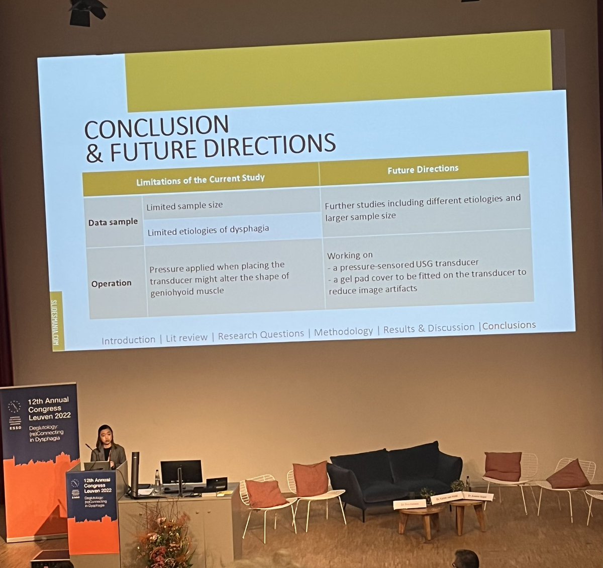 Fab to see #ultrasound on the #ESSD stage again this year. Huberta Wai Tung Chan &amp; <a href="/ElaineKwong5/">Elaine Kwong</a> study #hyoid movement &amp; #geniohyoid muscle contraction in #healthy #elderly &amp; #dysphagic individuals as possible parameters to differentiate normal vs impaired #swallowing #ESSD2022