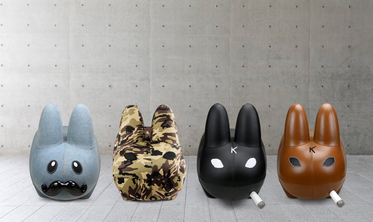 How do you like your furniture? Cheerful and comfy? Refined but with a wild side? Find your spirit #Labbit stool with four new styles by legendary artist @frankkozik ! ow.ly/2q1450KKwe1 #kidrobot #frankkozik