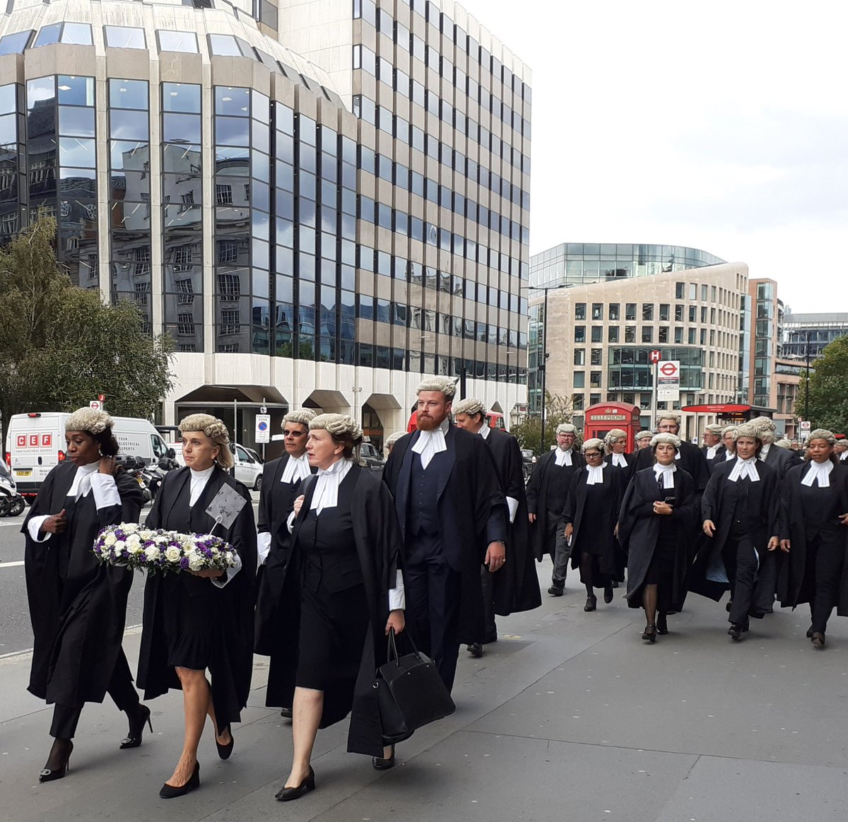Criminal barristers head to Gray's Inn Chapel, where they paid tribute to Queen Elizabeth II's "steadfast and true public service" and "mark with sorrow and dedication to justice the change of Queen's Counsel to King's Counsel".