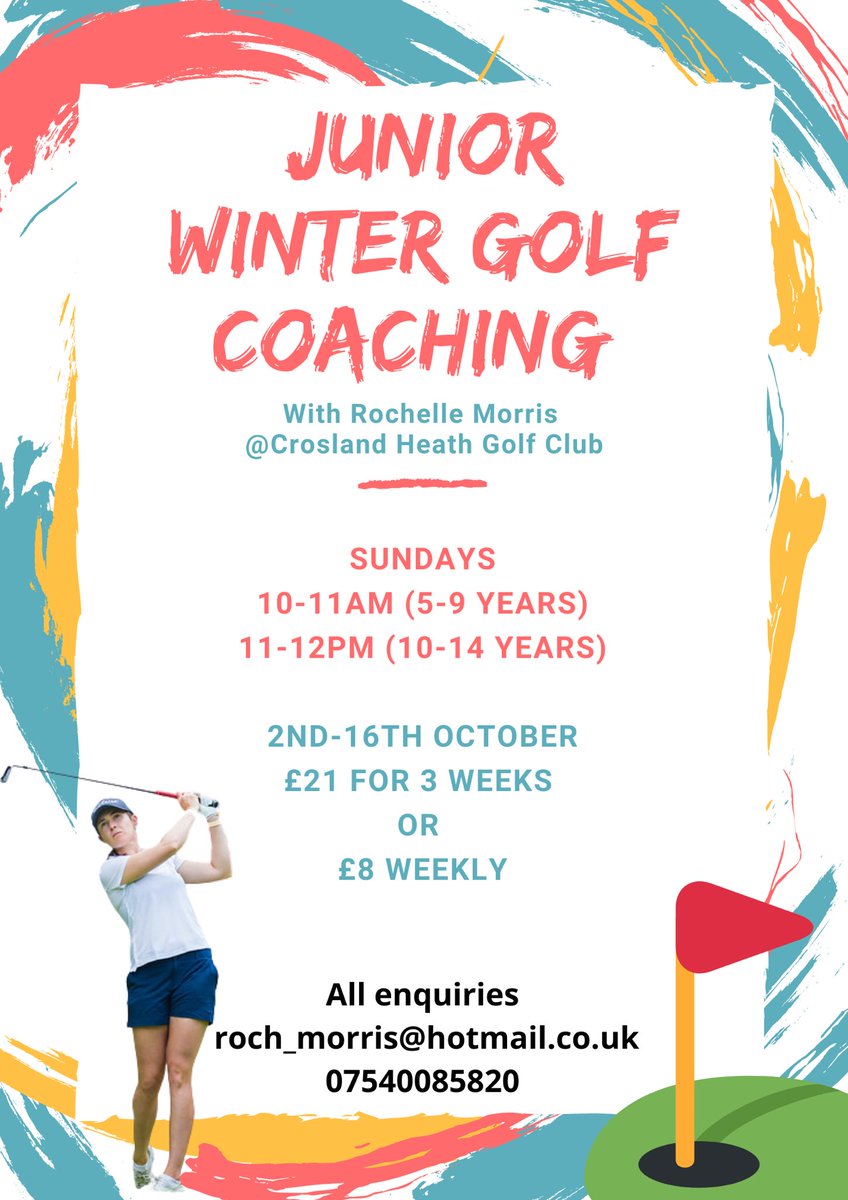Rochelle Morris (@rochellemorris) on Twitter photo 🚨Junior Winter Coaching 🚨
<a href="/CroslandHeathGC/">Crosland Heath Golf Club</a>
🗓 October 2nd-16th
⛳️ £21 for 3 weeks or £8 weekly
#juniorgolf #growthegame 🚨Junior Winter Coaching 🚨
<a href="/CroslandHeathGC/">Crosland Heath Golf Club</a>
🗓 October 2nd-16th
⛳️ £21 for 3 weeks or £8 weekly
#juniorgolf #growthegame
