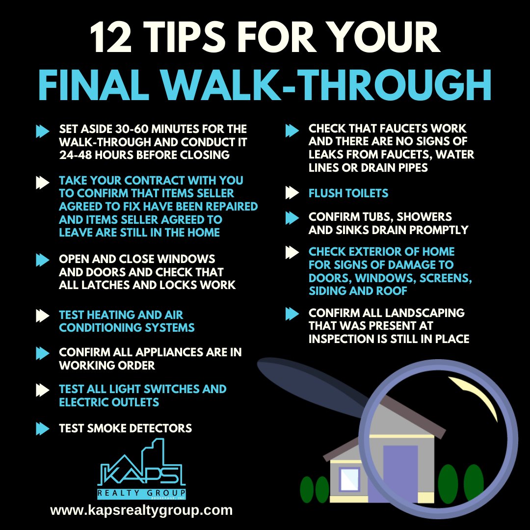 KAPSRealtyGroup's tweet photo. When buying a property it is so important to know what to look for during your final walk-through!
#rent #realestate #property #rental #home #buy #apartment #realtor #sell #sale #house #realestateagent #investment #propertymanagement #forrent #luxury #rentalproperty #lease https://t.co/cWr9uhnTIs