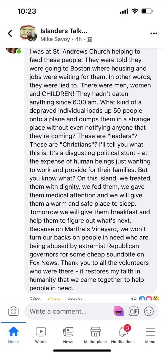 @donlemon Ron Desantis dumped 50 Venezuelan immigrants into another state. That's human trafficking. ALSO this person was there to help feed them when they got there.