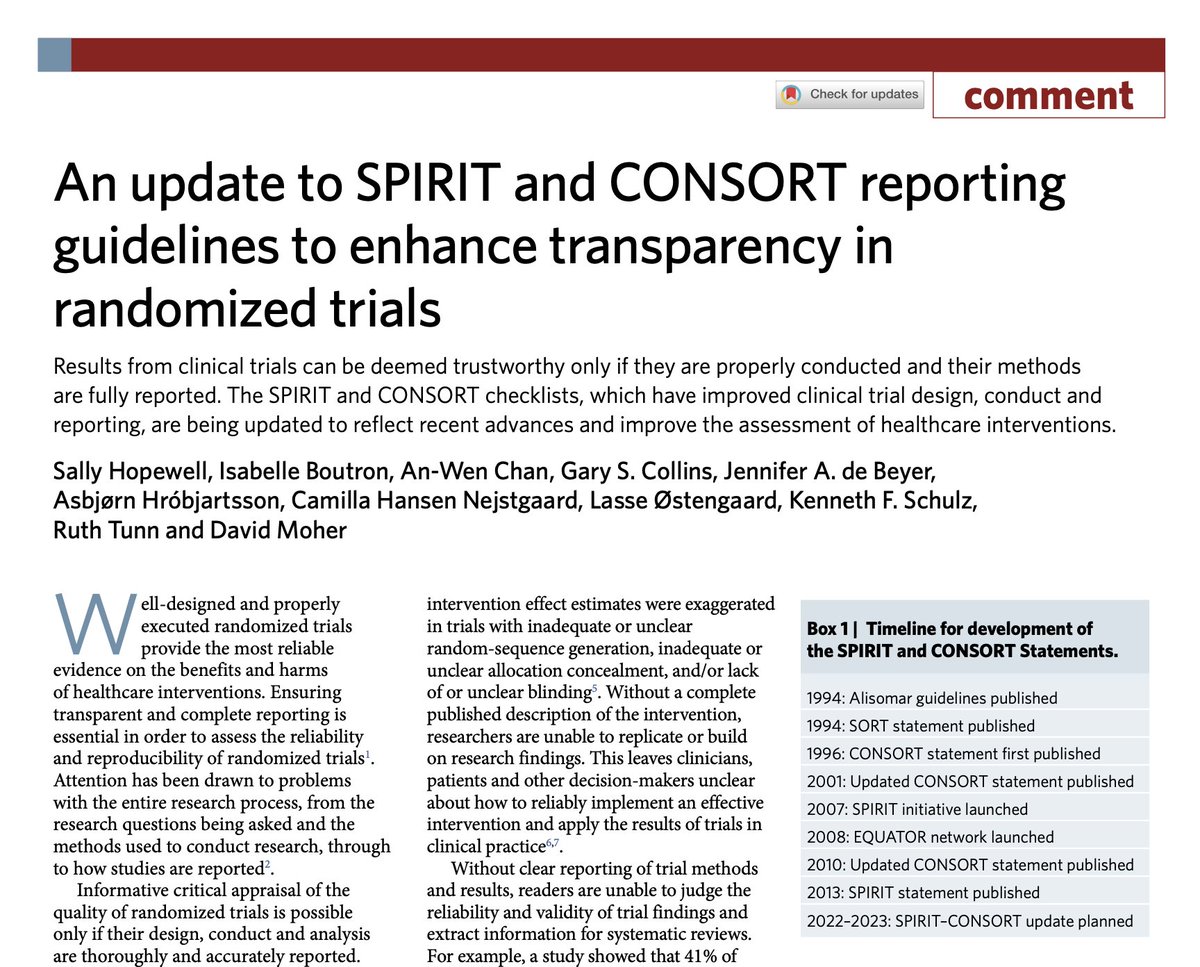 Gary Collins (@gscollins) on Twitter photo NEW Commentary in <a href="/NatureMedicine/">Nature Medicine</a> on why/how the SPIRIT & CONSORT reporting guidelines for #clinicaltrials are being updated
-> tinyurl.com/y2uyubjd
Sign up here to have your say on what should be included
-> tinyurl.com/2649b8u9
#statstwitter #medtwitter #transparency NEW Commentary in <a href="/NatureMedicine/">Nature Medicine</a> on why/how the SPIRIT & CONSORT reporting guidelines for #clinicaltrials are being updated
-> tinyurl.com/y2uyubjd
Sign up here to have your say on what should be included
-> tinyurl.com/2649b8u9
#statstwitter #medtwitter #transparency