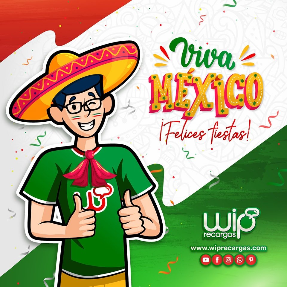 WipRecargas's tweet photo. 🎉Les deseamos unas increíbles fiestas patrias. 🎊
⭐🇲🇽¡¡¡¡Viva el #ComercioLocal, viva #WipRecargas, Viva #México!!!!🇲🇽⭐
.
.
#MéxicoLindoYQuerido #mexicomagico #fiestaspatrias https://t.co/ZSen84N5Im