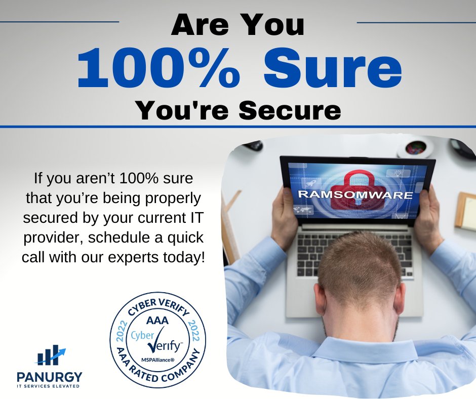 Panurgy2's tweet photo. Schedule a quick call with our experts today: https://t.co/BLB9tCzfer
 
You could be at serious risk and not even realize it. ⚠️

#itbusiness #managedservices #msp #itservices
#dataprotection #cybersecurity https://t.co/Fy54rz0c8e