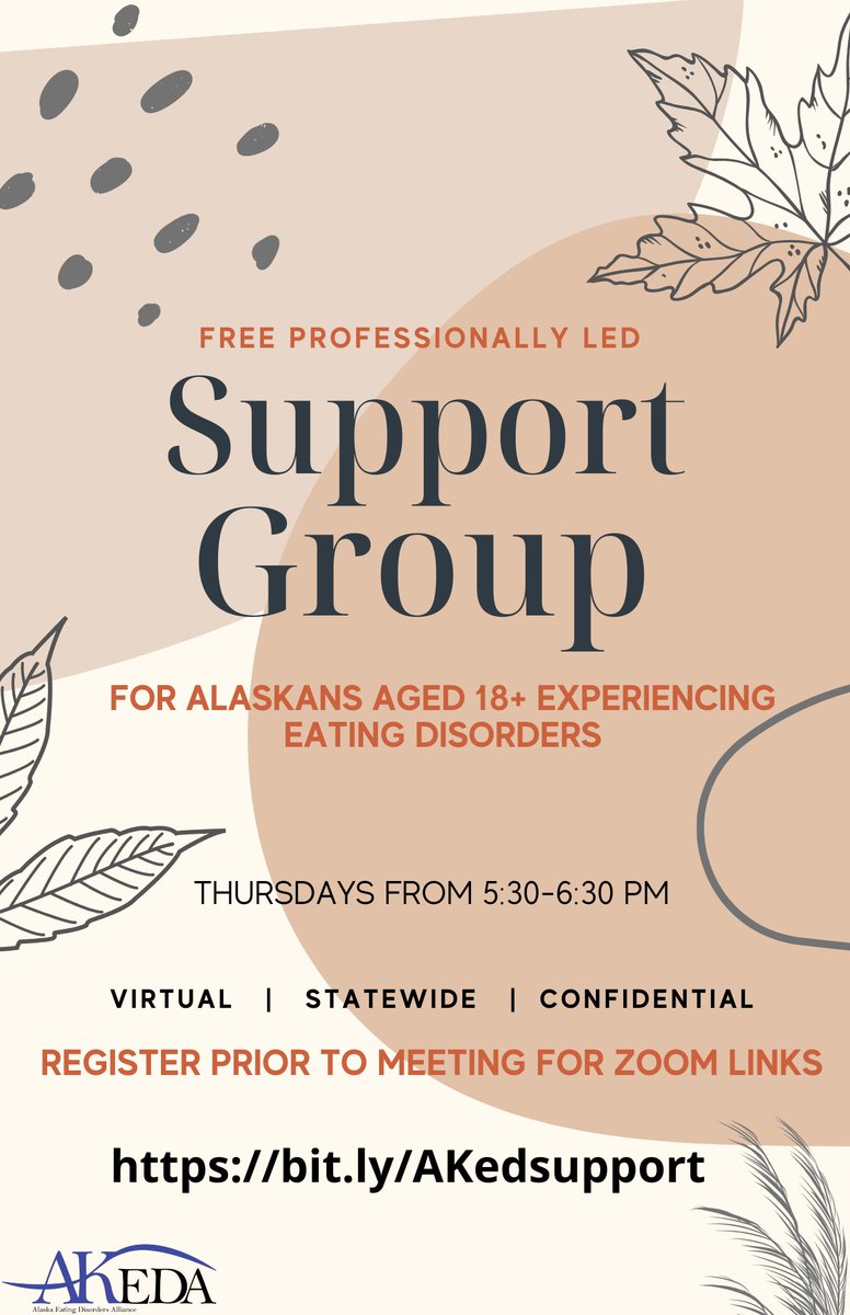 Alaska_EDA's tweet image. Virtual support group TONIGHT! Free, confidential gathering of Alaskans, facilitated by a mental health professional. 

Register for zoom links at: akeatingdisordersalliance.org/service-page/e…

#eatingdisordersupport #virtualsupportgroup #youarenotalone #recoveryispossible #edrecovery