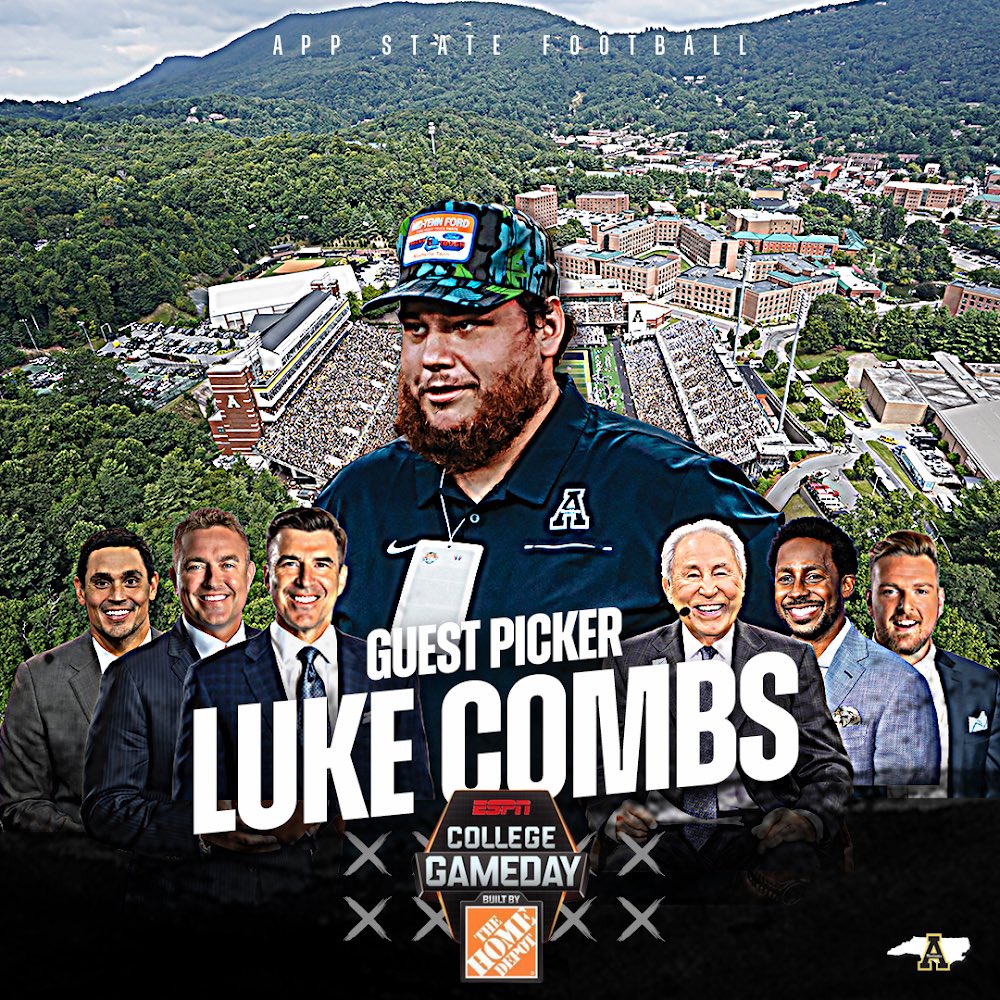appstatesports's tweet image. 𝐓𝐡𝐞 @CollegeGameDay 𝐏𝐢𝐜𝐤 𝐈𝐬 𝐈𝐧!

@appstate 🤝 @lukecombs 

#GoApp