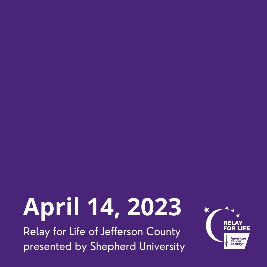 RELAY IS BACK at Shepherd University. Come learn more about Relay For Life of Jefferson County presented by Shepherd University. 

Stop by the Student Center patio TODAY (Thursday 9/15) from 11 am - 2 pm. This year's Relay event is scheduled for APRIL 14, 2023!