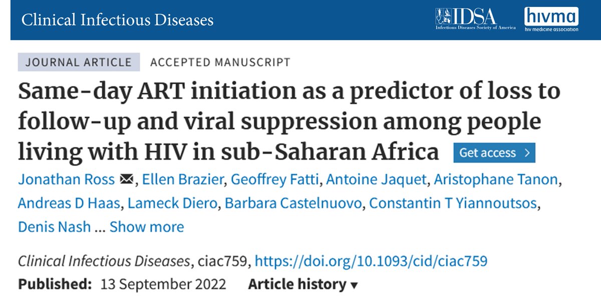 Just out in CID, our study shows that #HIV patients initiating ART on the same day as enrollment were at higher risk of being lost-to-follow-up, underscoring the need for tailored counseling and support to patients who accept same-day ART. doi.org/10.1093/cid/ci…