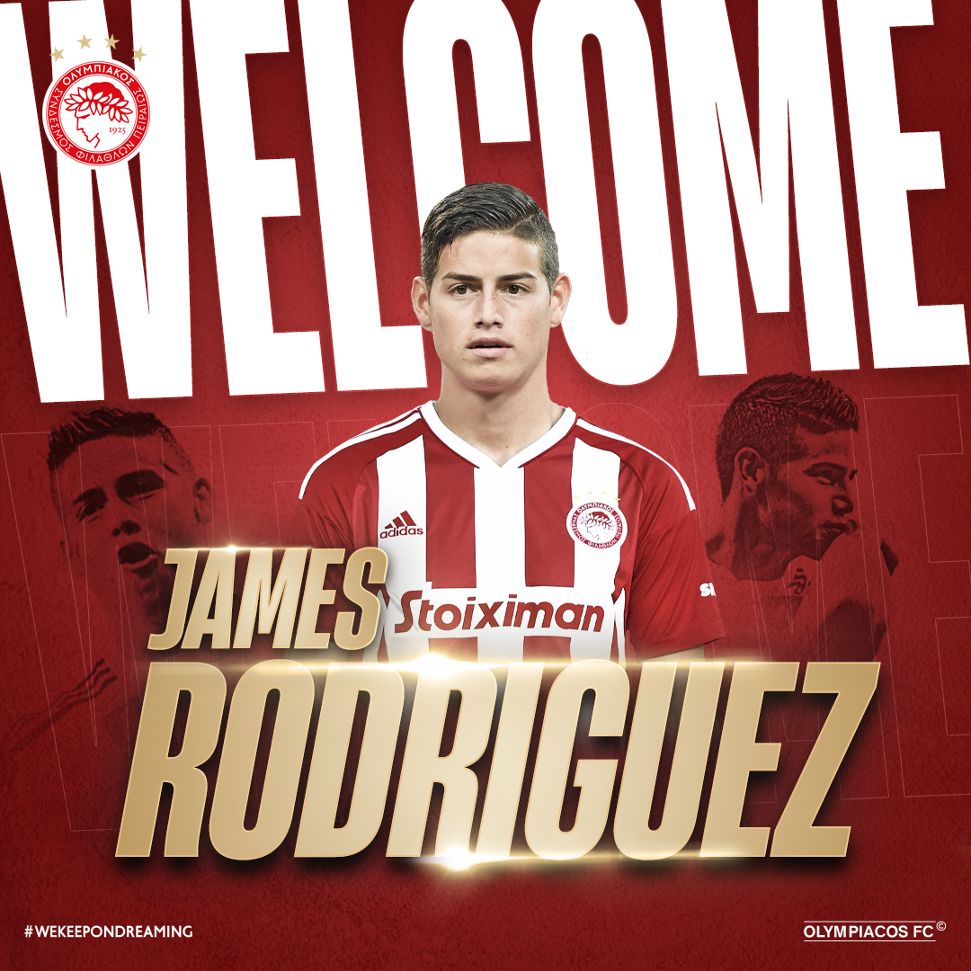 SC_ESPN's tweet photo. Ahora sí... ¡ES OFICIAL! Olympiacos le da la bienvenida a su nuevo refuerzo TOP: ¡JAMES RODRÍGUEZ! https://t.co/KDiRGAbqFl