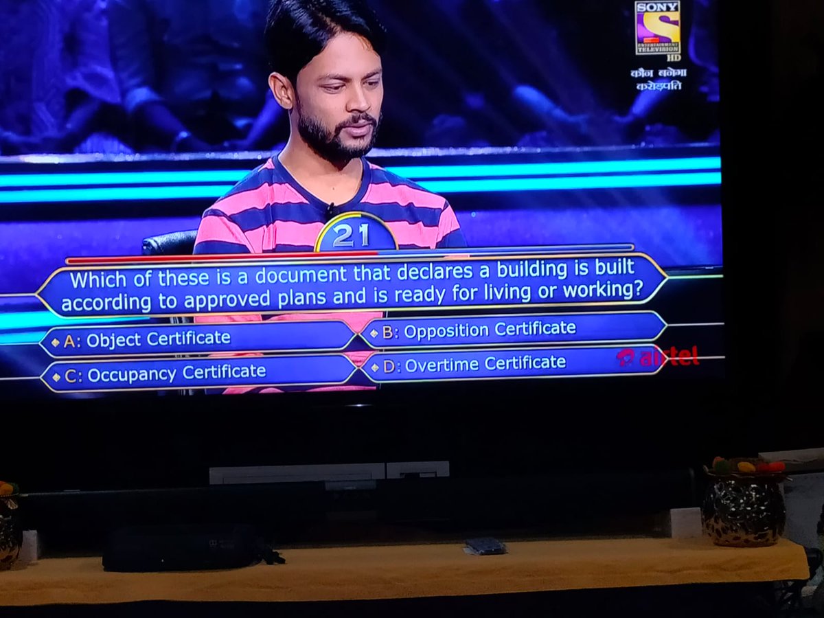 bpradhanodisha's tweet photo. A question in KBC today. 

I bet, @OdishaRera will get it wrong. These days they are getting confused between Occupancy Certificate and Completion Certificate.

@CredaiOdisha @credaibbsr @HUDDeptOdisha https://t.co/fAm5zwxIkz