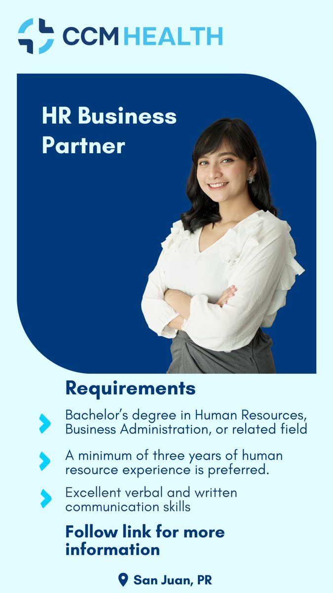 The_CCM_Health's tweet photo. Our company has vacant position, we are looking for specialists to join our team: HR Business Partner.
If you have a desire to work in a successful company, develop and improve your skills, then follow the Indeed link to learn more. 
https://t.co/tLyiG219wO https://t.co/yGaVQDjPoZ