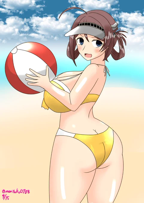 長鯨(水着ver)長鯨「てことで、どうでしょう提督! あたしも水着しちゃった! 見て見て!」#艦これ版深夜の真剣お絵描き60分一本勝負#艦これ版真剣お絵描き60分一本勝負_20220915#長鯨 