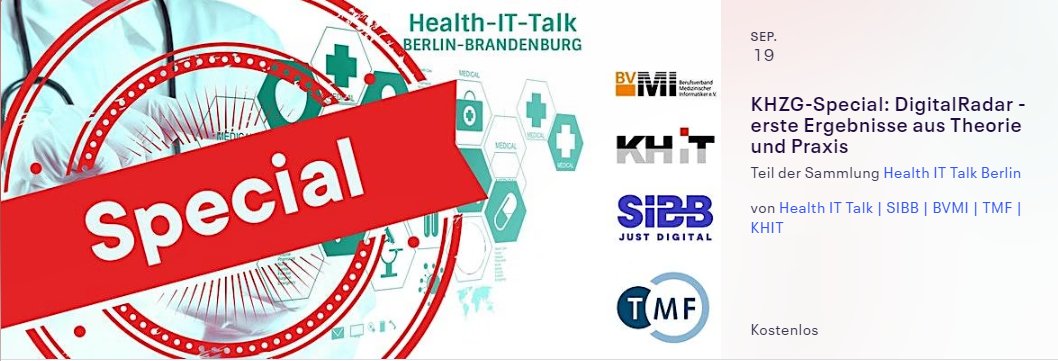 Kurzfristiges #HealtITTalk-Special am Montag, 19.9.2022 ab 18:00 (vor Ort und hybrid): #DigitalRadar - erste Ergebnisse aus Theorie und Praxis. Mit <a href="/anne_wiesmann/">Anne Wiesmann</a> von @DigitalRadarKH und <a href="/joergstudzinski/">Jörg Studzinski</a>. Mehr Infos und anmelden: 109939.seu2.cleverreach.com/c/75367120/55a…