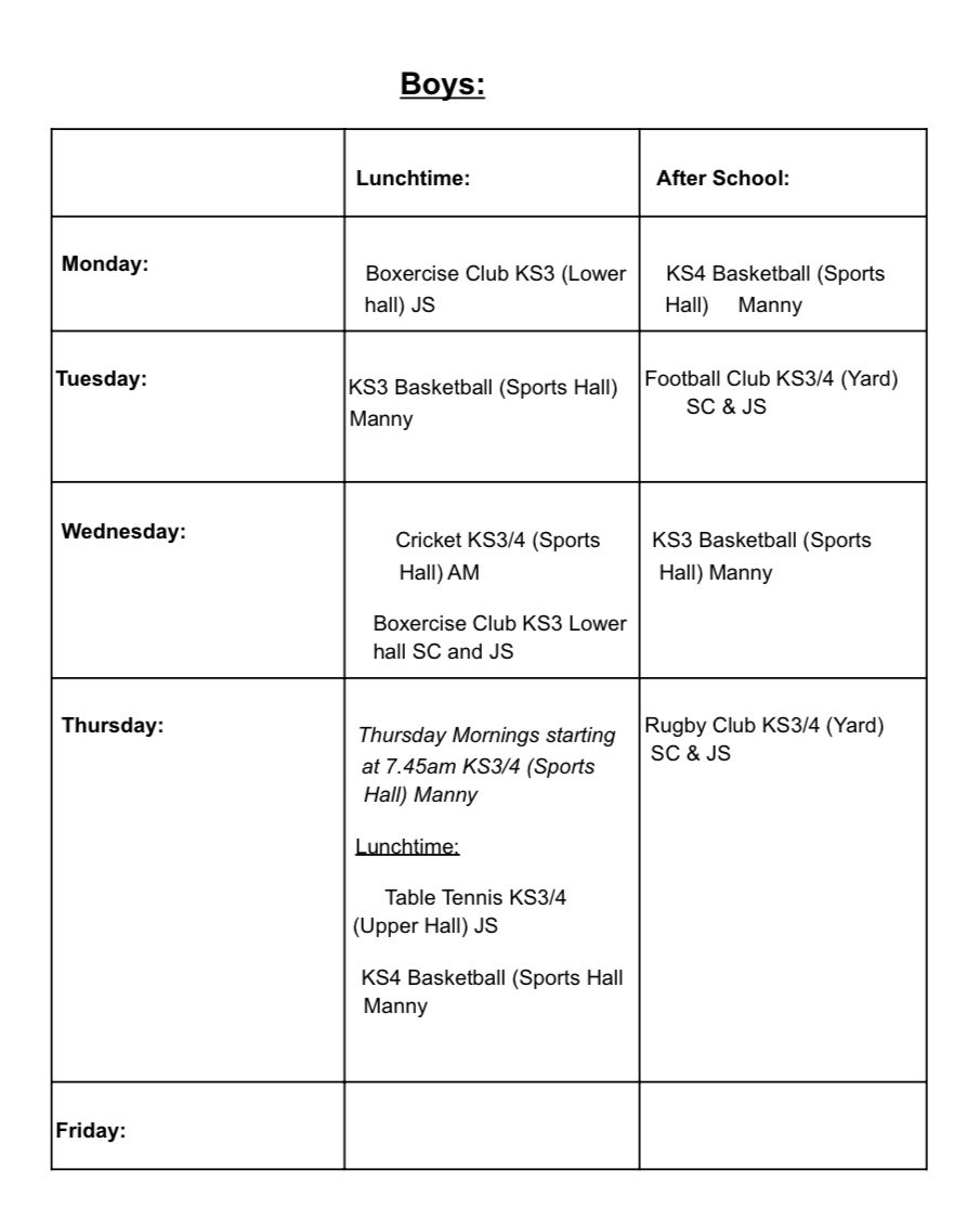 We are so excited for our extra-curricular clubs to officially begin next week! Take a look at what you can attend - we look forward to seeing you there ☺️⚽️🏀🏈