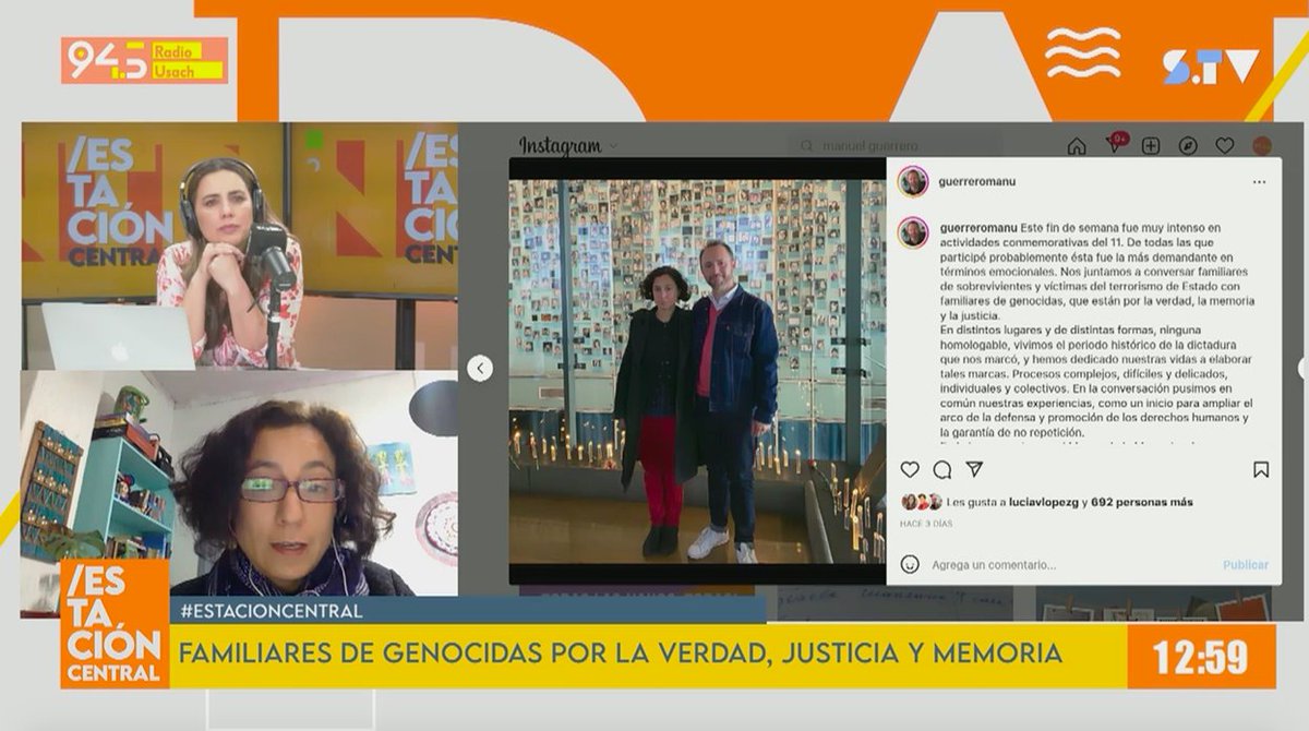 radiousach's tweet photo. Historias @DesobedientesCL 🤝 Verónica Estay, sobrina de genocida de caso Degollados tras reunión con hijo de Manuel Guerrero: “Es el triunfo de lo humano más allá de las políticas de memoria insuficientes”.

#EstacionCentral 
👉https://t.co/DdCMOgHdvz https://t.co/x1hLf1C7nK