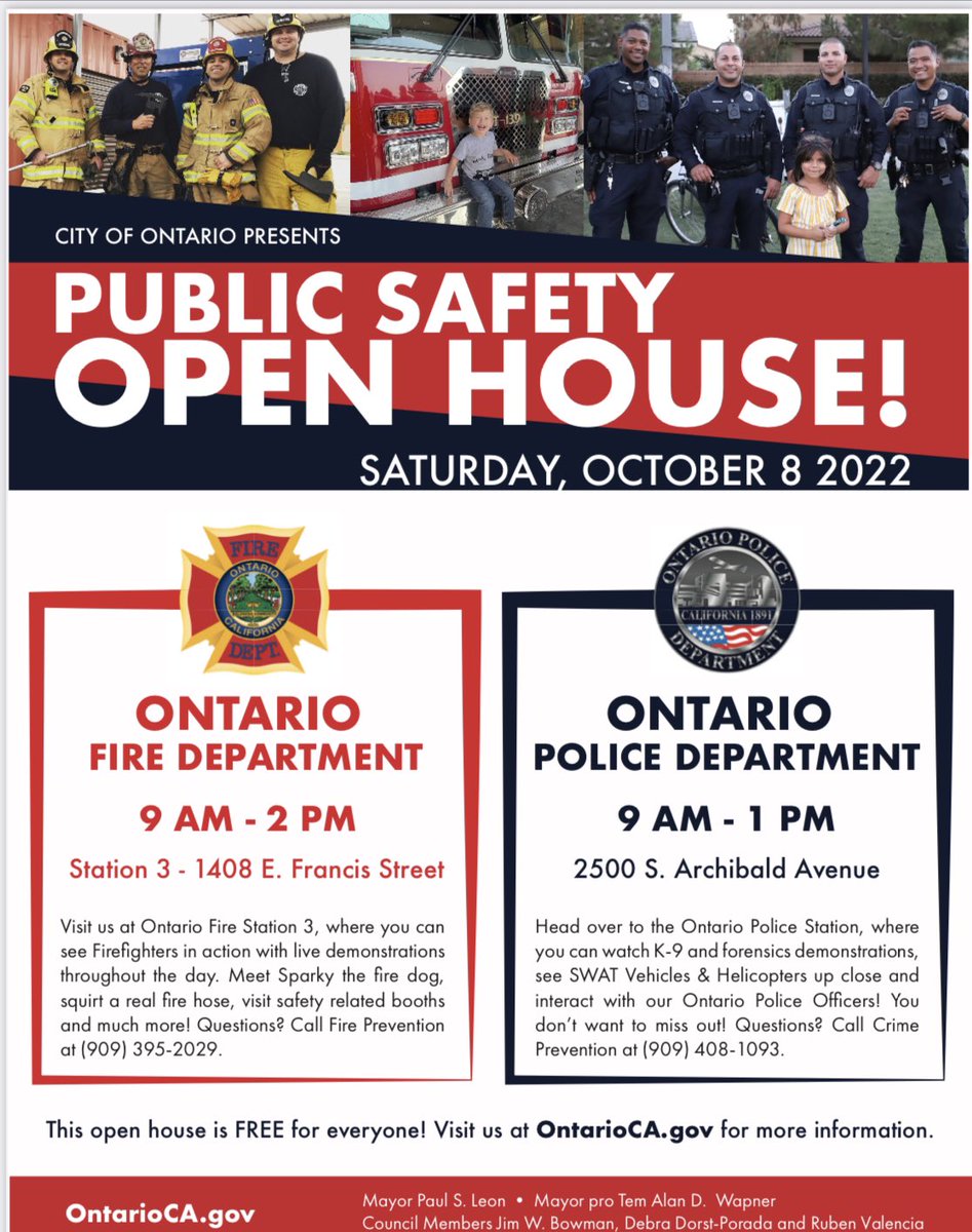 OntarioPD_DC's tweet photo. We are happy to announce that on October 8th, 2022, from 0900-1300 we will be hosting our very first Open House here at the station. During the open house we will be conducting station tours, display various equipment, provide K9 demonstrations, and feature our specialized units. https://t.co/2AC6Z3zkFW