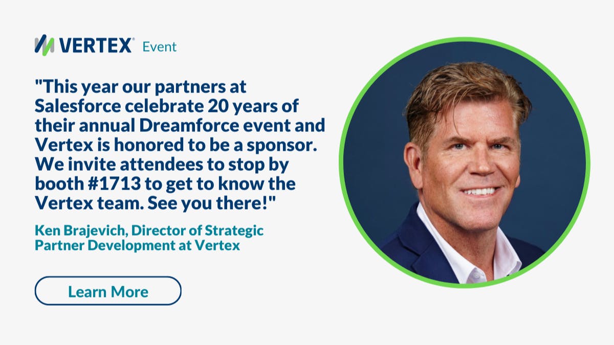 DrewAbbott49's tweet photo. We are looking forward to @salesforce’s #DF22 event &amp; Vertex Director of Strategic Partner Development, Ken Brajevich, shares his excitement around #dreamforce22. Stop by &amp; see our team of Vertex experts at booth 1713 or you can attend our live session: https://t.co/q6Mb9CH4wC https://t.co/mucqhA4UN8