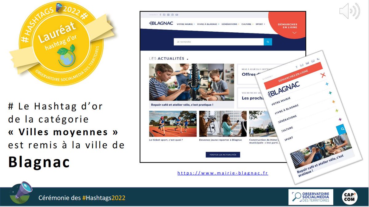 MyObservatoire's tweet photo. #️⃣5⃣ #Hashtags2022 catégorie "site #internet éco-responsables villes moyennes"
🏅OR @VilleBlagnac 
https://t.co/FPzdcBh6l1
#capcomnet https://t.co/GyfkrXkaXn