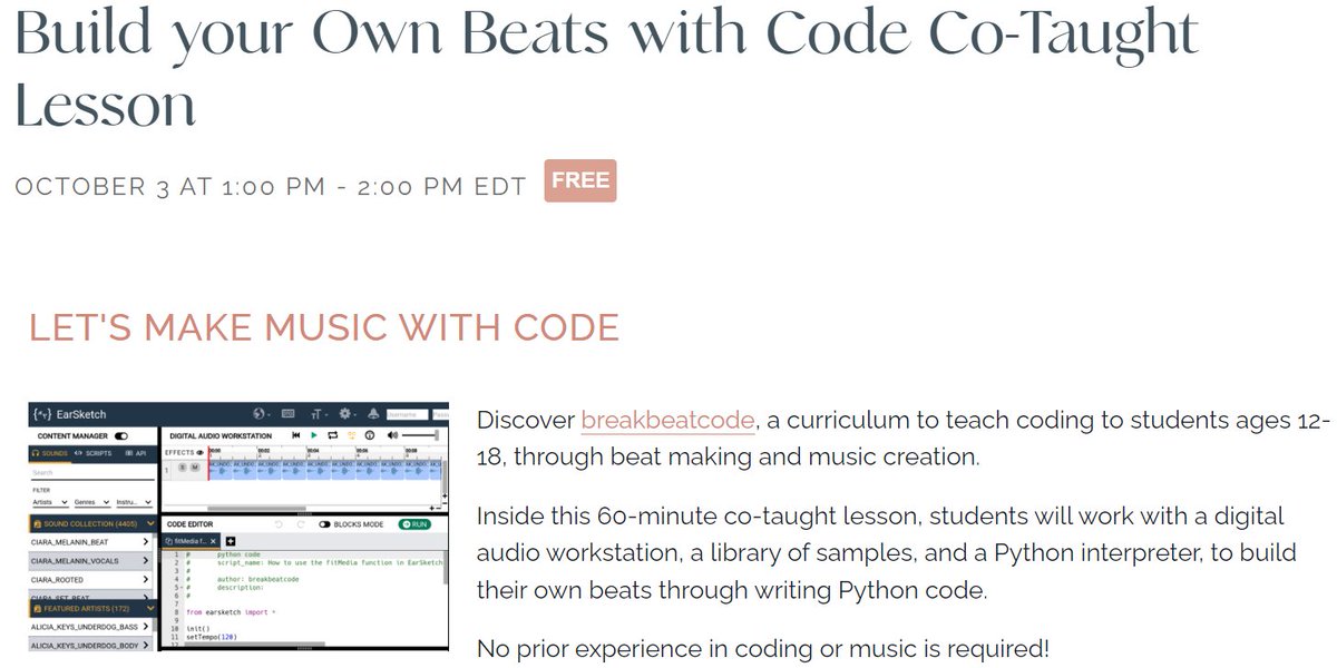 flipping_focus's tweet image. Building music with #coding? Sounds both exciting and sure to engage Ss. Check out more: cobblestonecollective.ca/workshop/break… #breakbeatcode #coteaching #pythonlearning