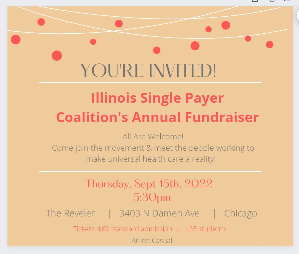 ILSinglePayer's tweet photo. Friendly reminder - Fundraiser tonight! Come meet the greatest crew of single-payer advocates this state has ever seen! 

All are welcome. #m4a #MedicareForAll https://t.co/xrk37hDBuf