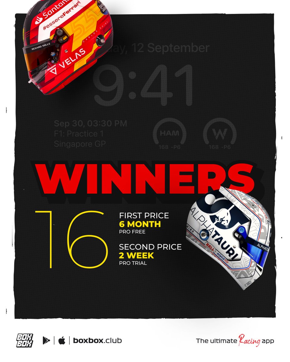 BoxBox_Club's tweet image. We have increased the number of winners to 16 first and second prizes for the contest!🏆
PS: It was challenging to select the winners of the competition.
#BoxBox #lockscreenwidgets #bestwallpaper #winners