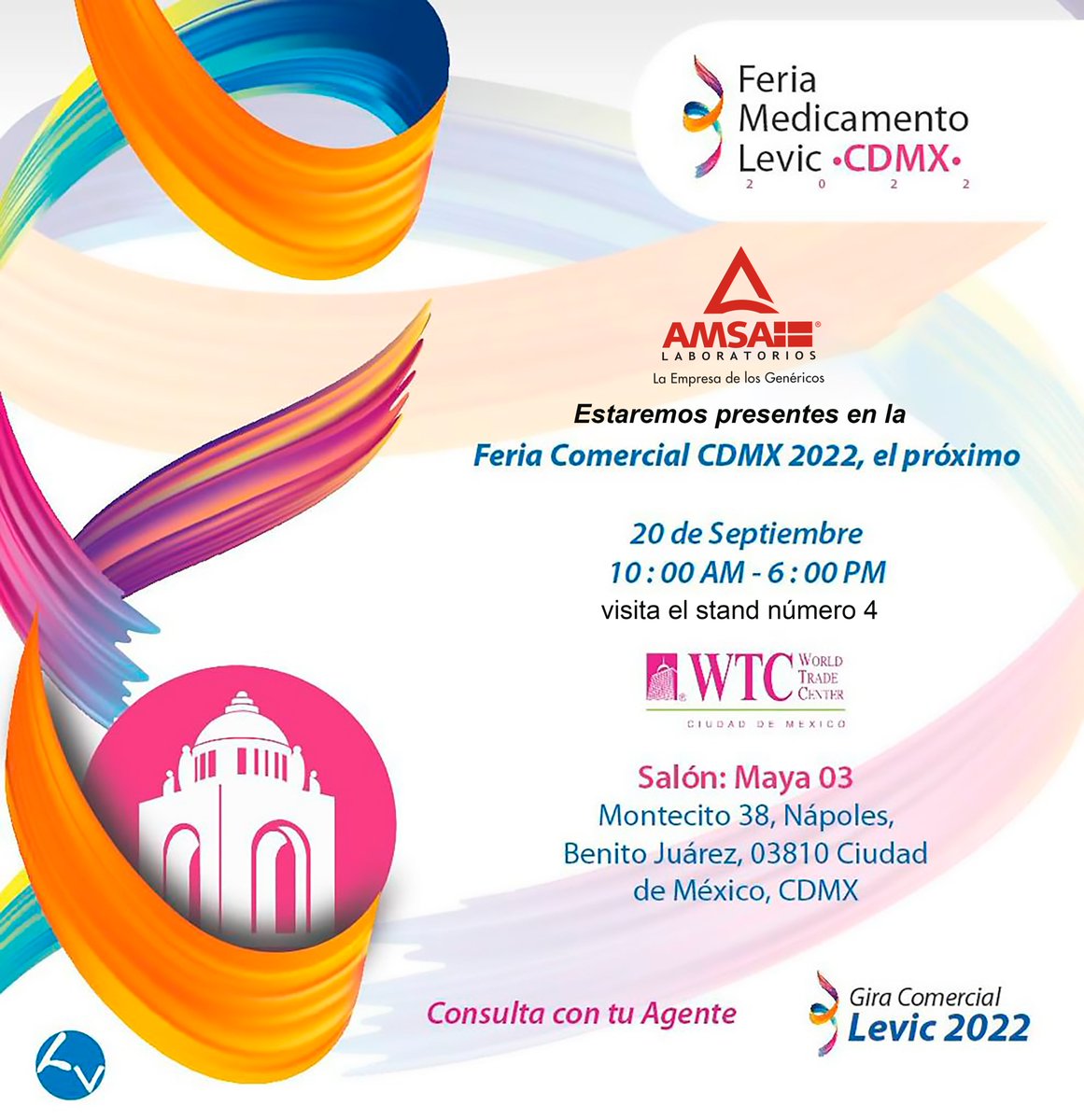 Te recordamos que estaremos presentes en la "FERIA MEDICAMENTO LEVIC CDMX " en el stand número 4.
¡Será este próximo 20 de Septiembre!
#AmsaLaboratorios #LaEmpresaDeLosGenéricos