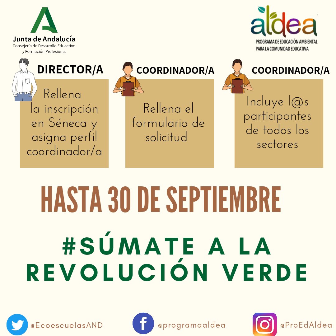 ▶️ RECUERDA‼️

📆 Tienes hasta el 30 de sept. para #Inscribir a tu centro en el <a href="/programaaldea/">Programa Aldea 💚🌏</a> <a href="/EducaAnd/">Consejería Desarrollo Educativo y FP</a>

🖥️ A través de Séneca debes 
realizar una serie de pasos...

👉 Algunos corresponden a la DIRECCIÓN y otros a la persona COORDINADORA.

ℹ️ Tutorial ⤵️
bit.ly/TutorialInscri…