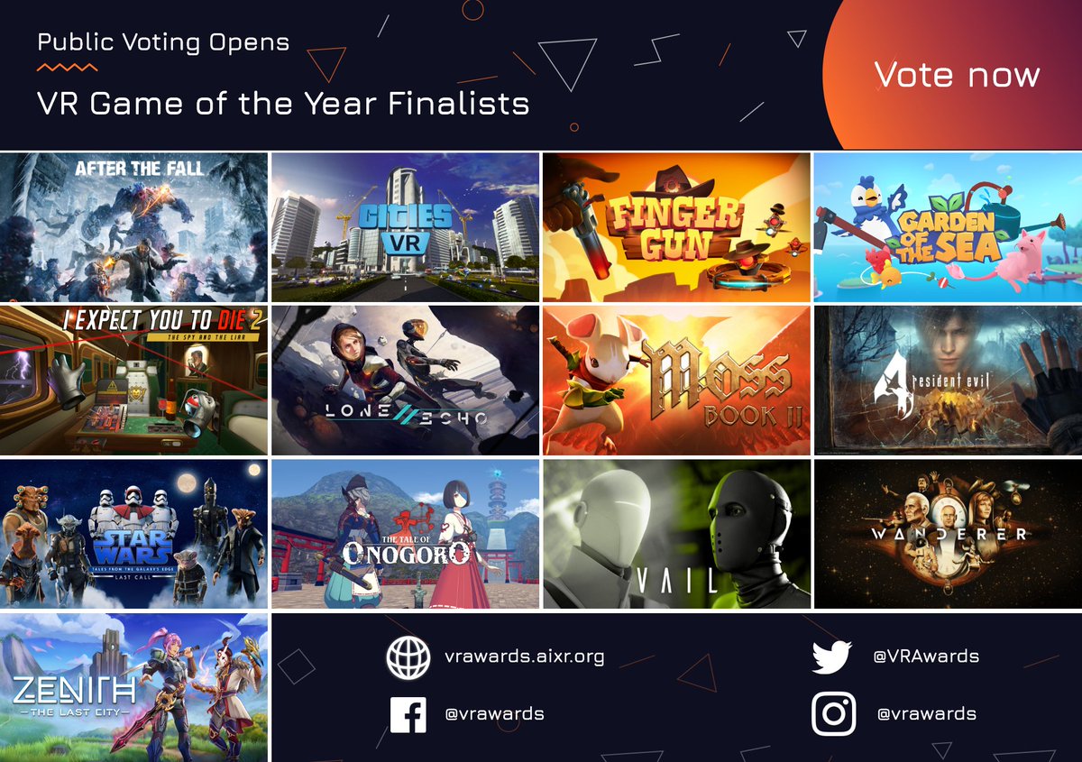 #VR #Game of the Year public voting is now open! 🎮 Have your say now as we crown the biggest projects in #VRGaming! - voting closes 29th September! Visit the link to cast your vote ➡️ hubs.ly/Q01mqw1w0 #VRAwards #VRA22 #Gaming #Technology #Awards