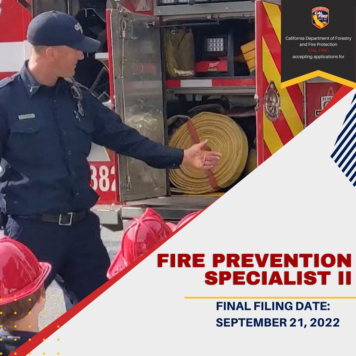 Are you a Fire Prevention Specialist I looking to take the next step? If so, apply today to be a Fire Prevention Specialist II with <a href="/CAL_FIRE/">CAL FIRE</a>! For more information click the link below:
calcareers.ca.gov/CalHrPublic/Jo…