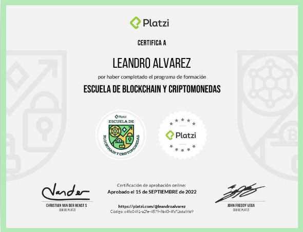 leandrodev_'s tweet photo. Este ha sido un año de maravilloso aprendizaje, y al terminar el #EthDevProgram ¡Aprobé la Carrera de Escuela de Blockchain y Criptomonedas! Estoy proximo a iniciar en una startup como desarrollador!
Muchas Gracias @Platzi 💚, @ocandocrypto, @gndx
https://t.co/Ex60w8vBhd https://t.co/pXvNvIIrov